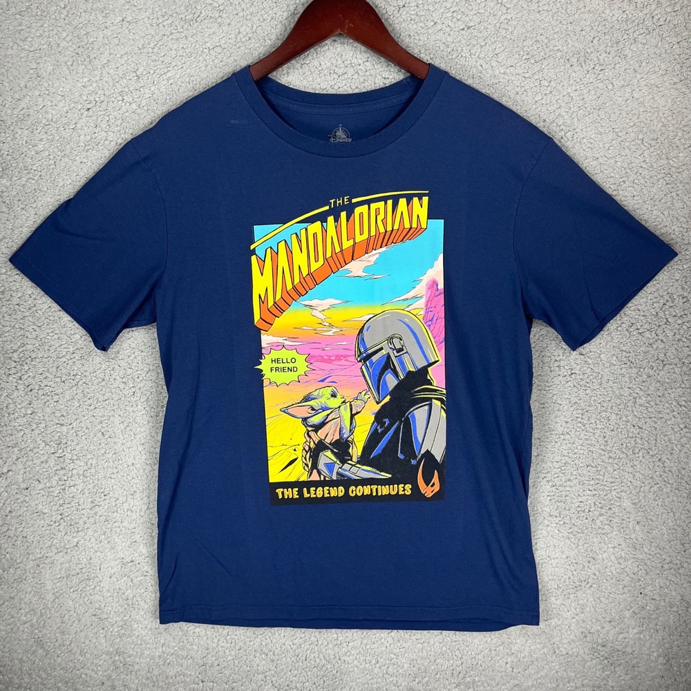 Disney Star Wars The Mandalorian Grogu Comic Graphic T-Shirt Navy Blue Mens M